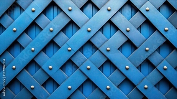 Fototapeta Blue metal lattice gate with rivets.