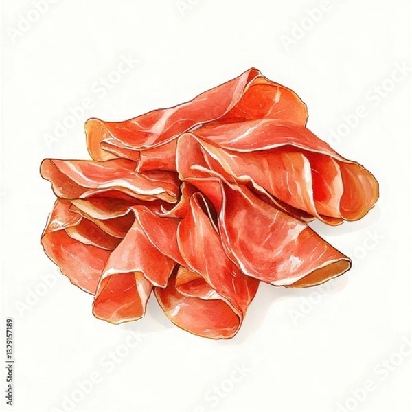 Obraz Artistic Illustration of Stacked Prosciutto Cured Ham Delicious Italian Meat Delicacy Artwork