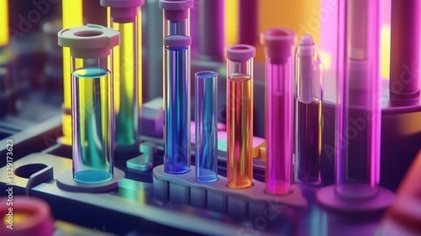Obraz Futuristic Laboratory Chemical Tubes with Glowing Liquid - 3D Illustration