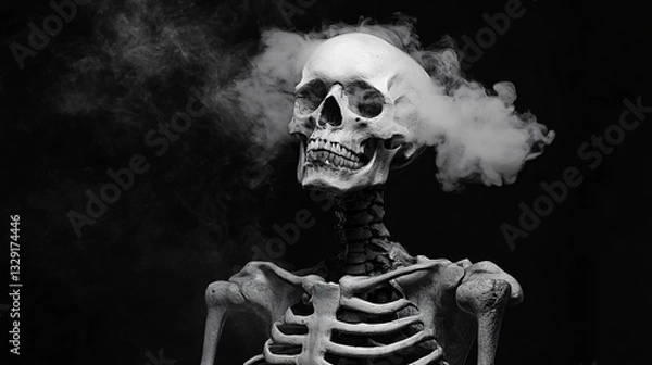 Obraz Ethereal Skeleton Silhouette Amidst Swirling Smoke on Dark Background