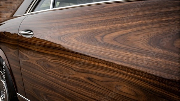 Fototapeta Elegance of Wood: A close-up view highlights the rich texture and natural grain of a car's wooden paneling, reflecting luxury and craftsmanship. 