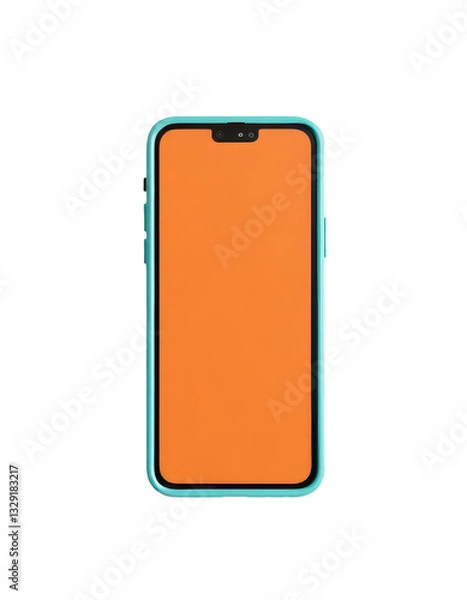 Fototapeta Smartphone with orange screen and teal frame with transparent background