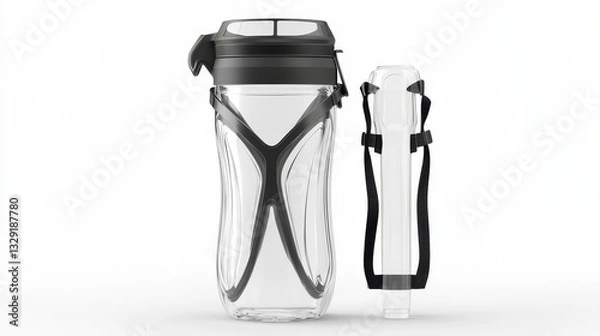 Fototapeta Clear water bottle and collapsible item set on a white background