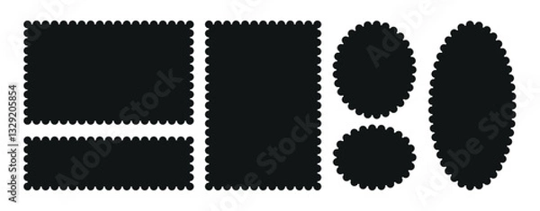 Obraz Frames Scalloped Vector Corrugated Bento Grid Shapes Set. Scallop Frame Wavy Retro Stickers Collection. Zig Zag Edge Geometric Borders Tag Boxes. Wiggle Design Background.