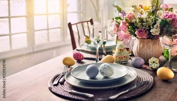 Fototapeta table setting with flowers