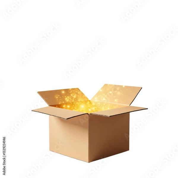 Fototapeta Cardboard box with sparkling light effect and transparent background