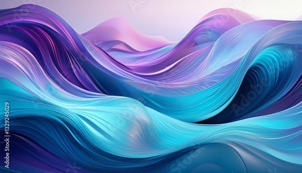 Fototapeta Soft, abstract waves created with vivid, futuristic colors like teal, purple, and blue, blending seamlessly to evoke a dynamic, modern aesthetic.
