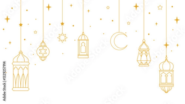 Obraz Ramadan Lantern Line Vector, Islamic Decorative Lantern Set