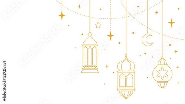Obraz Ramadan Lantern Line Vector, Islamic Decorative Lantern Set