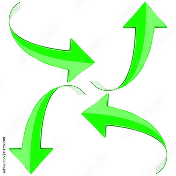 Obraz Green arrows. Set of curved shiny 3d icons