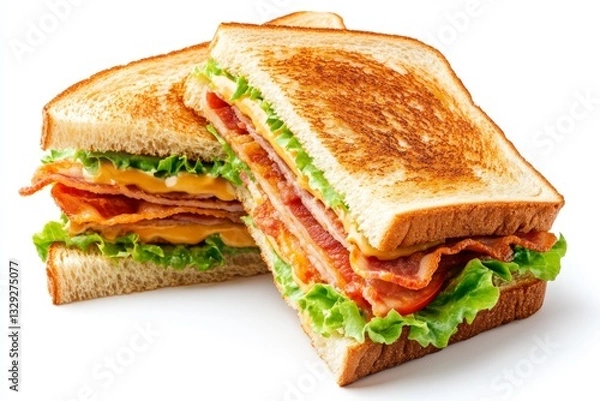 Fototapeta A BLT sandwich with thick slices of toasted sourdough, fresh lettuce, tomato, and crispy bacon, served with mayonnaise