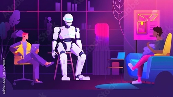 Fototapeta Artificial intelligence and human interaction illustration
