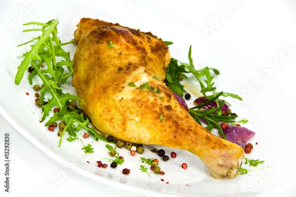 Obraz Hähnchen-Keule mit Salat