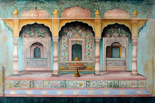 Obraz Traditional Indian Mughal pichwai art featuring architecture and an altar design --ar 3:2 - Image #3 @Celeste