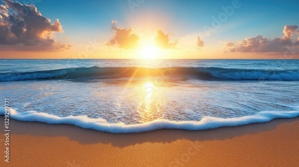 Fototapeta Serene Beach Sunrise with Gentle Waves