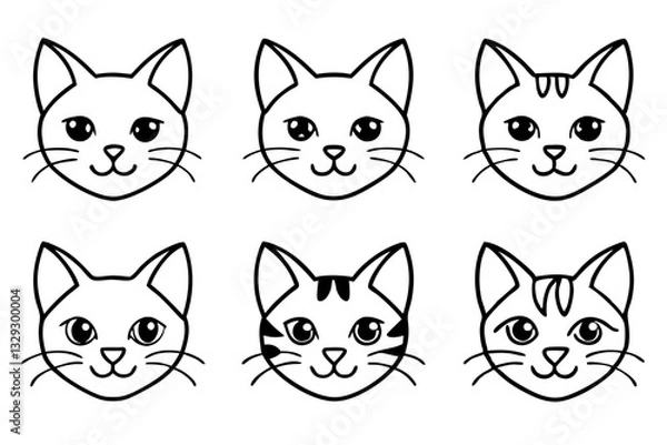 Fototapeta cat head icon set line art silhouette vector illustration