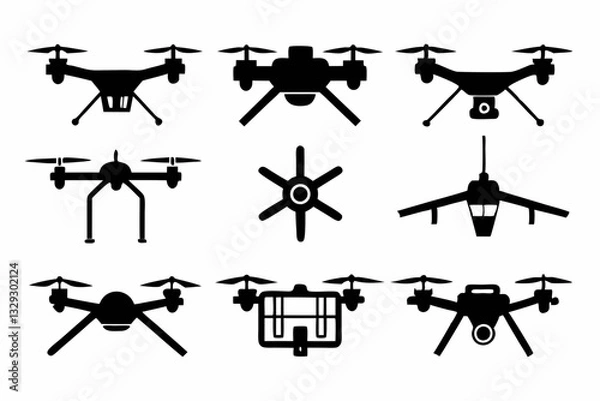 Fototapeta drone icon set line art silhouette vector illustration