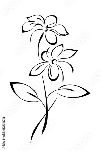 Fototapeta decorative twig with stylized flowers and leaves; graphic design