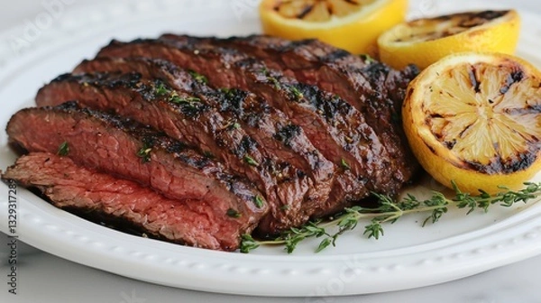 Obraz Juicy flank steak with crisp grill marks