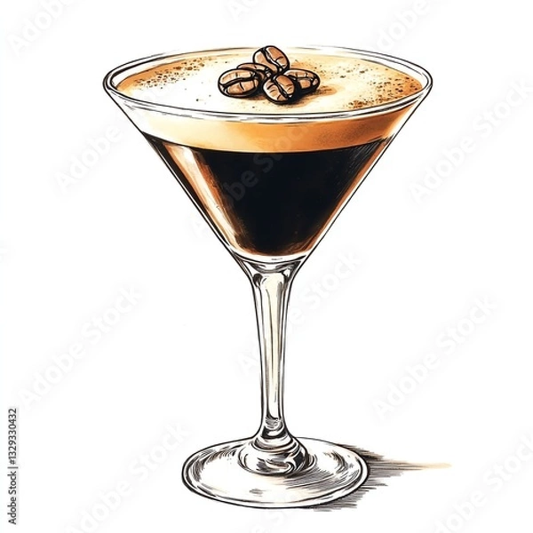 Fototapeta Espresso Martini Illustration with Coffee Bean Garnish