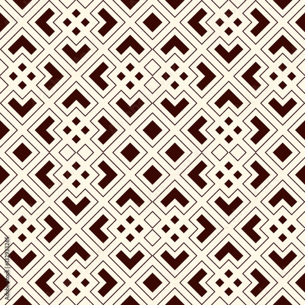 Fototapeta Outline seamless pattern with geometric figures. Repeated squares and rhombuses ornamental abstract background.