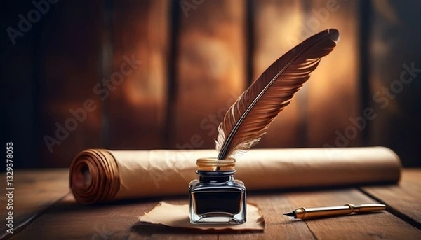 Fototapeta quill and inkwell