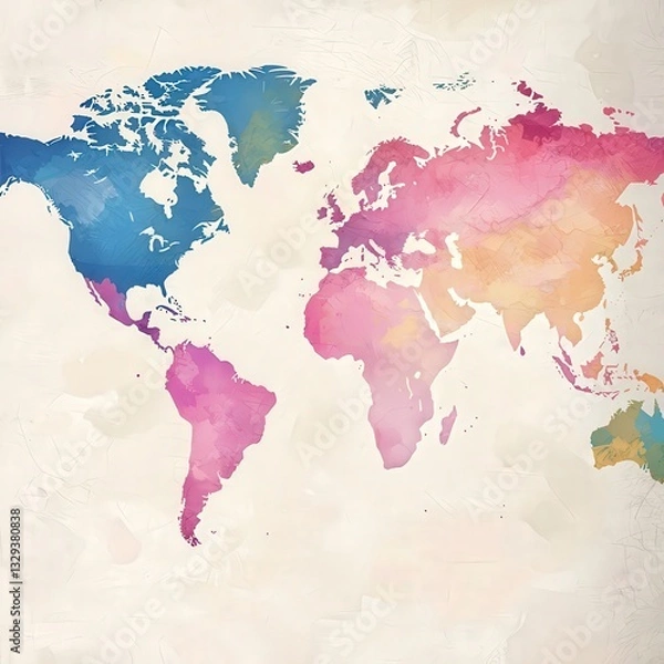 Fototapeta A colorful world map displaying continents and countries ideal for d?cor and educational use