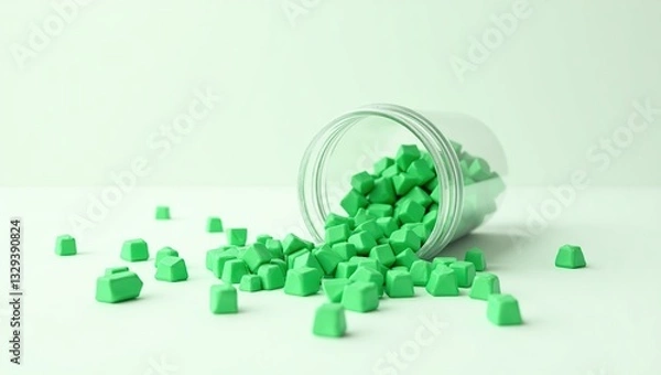 Obraz Green Candy-Like Objects Spilling Elegantly on Light Background