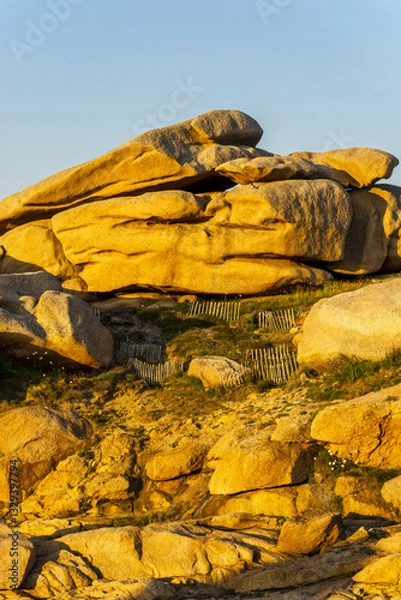 Obraz rocks and boulders on The Pink Granite Coast located in Perros Guirec in northern Brittany, France.