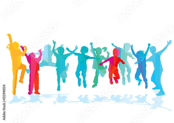 Fototapeta Vergnügte Kinder springen und freuen sich