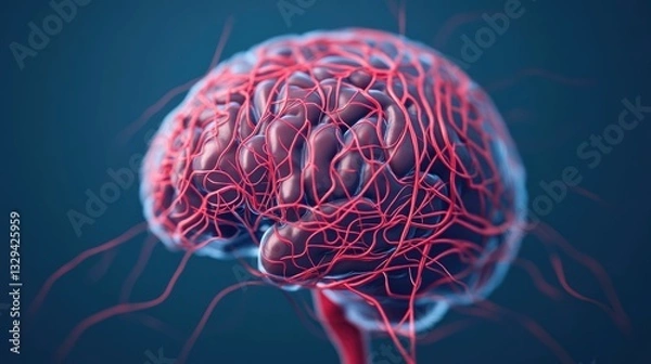 Fototapeta Precise 3D depicting the obstruction or blockage of blood flow in the brain s vascular system