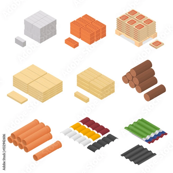 Fototapeta Construction Material Isometric View. Vector