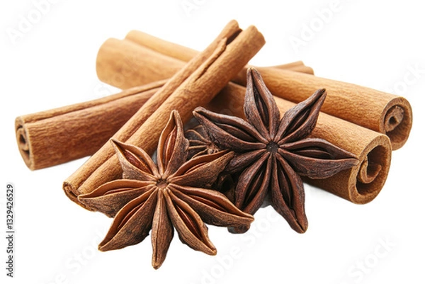 Fototapeta Cinnamon sticks and star anise on a transparent background