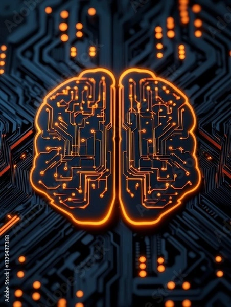 Fototapeta Digital Schematic Brain Design on Black Circuit Board Background