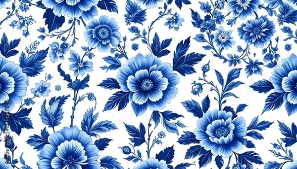 Obraz Vintage blue floral pattern seamless vector tile