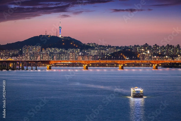 Fototapeta Seul City and Bridge and Han River, Korea Południowa.