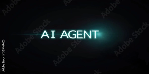 Fototapeta AI Agentic. AI Agent text glowing on a dark background, suggesting technology and innovation.
