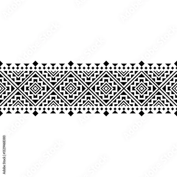 Fototapeta A Stripes horizontal seamless pattern with intricate tribal-inspired geometric designs in black and white. Great for branding, packaging, and home decor. Eps10