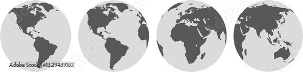 Fototapeta Earth globe icons. earth hemispheres with continents. vector world map set.