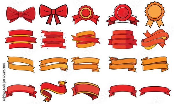 Obraz Collection of orange ribbons, banners, badges and awards.