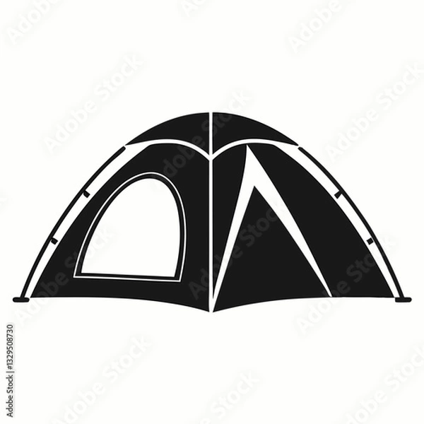 Fototapeta A minimalistic, black and white illustration of a tent vector silhouette