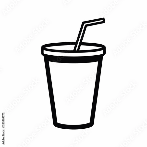 Fototapeta A minimalistic, line-art illustration featuring a cup with a straw