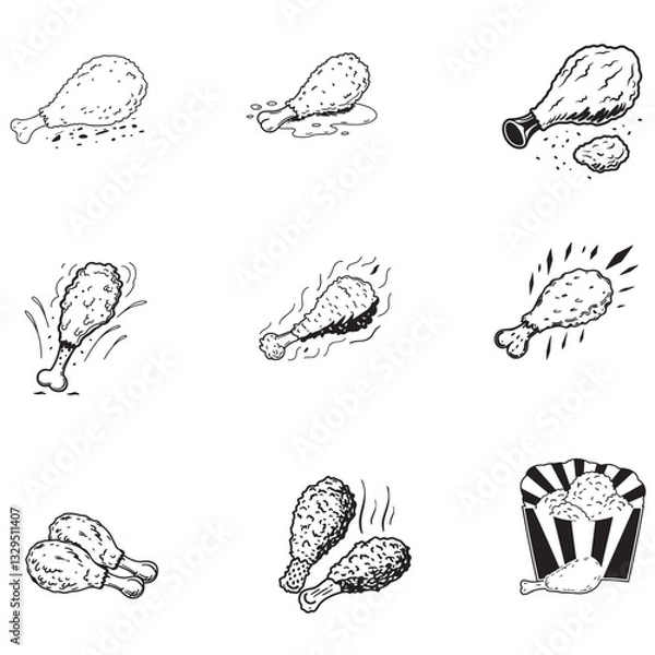 Fototapeta Illustration of Fried Chicken leg. fried chicken fast food menu object stock vector illustration