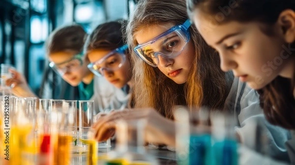 Fototapeta Focused Children Conduct Science Experiments in a Lab