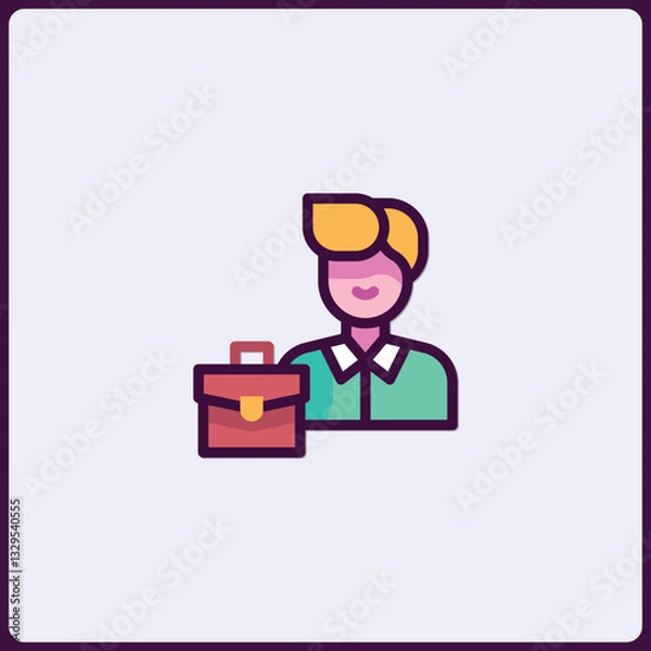 Fototapeta Flat Vector Icon Depicting a Business Person with Briefcase Illustration
