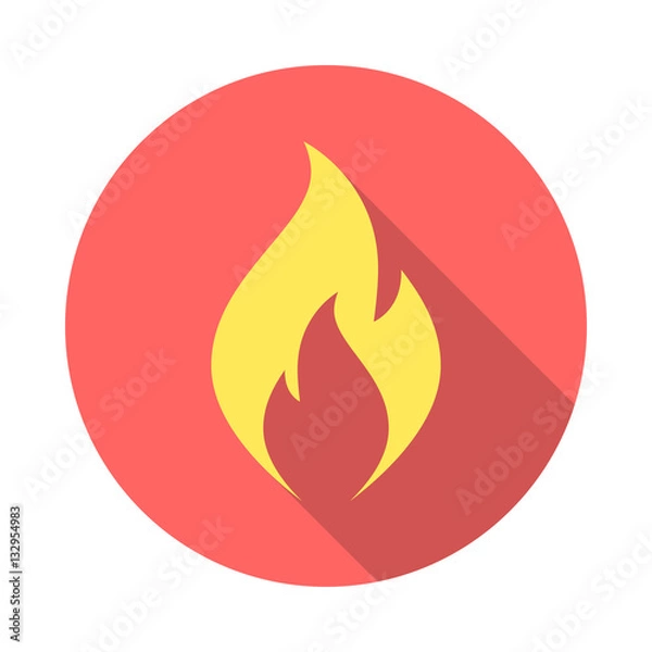 Fototapeta Fire flame icon with long shadow. Flat design style. Round icon. Fire flame silhouette. Simple circle icon. Modern flat icon in stylish colors. Web site page and mobile app design vector element.