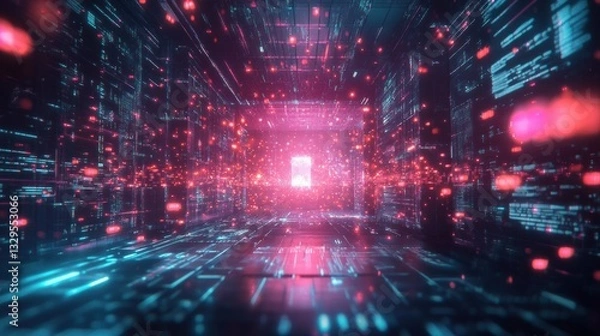 Fototapeta Quantum Core Glowing Under Floating Data Particles - High Fidelity V2 - 6x