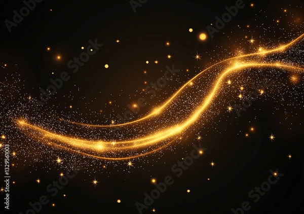Fototapeta mesmerizing golden wave of sparkles and stars against dark background, creating magical and enchanting atmosphere
