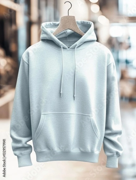 Fototapeta A white hoodie is hanging on a rack