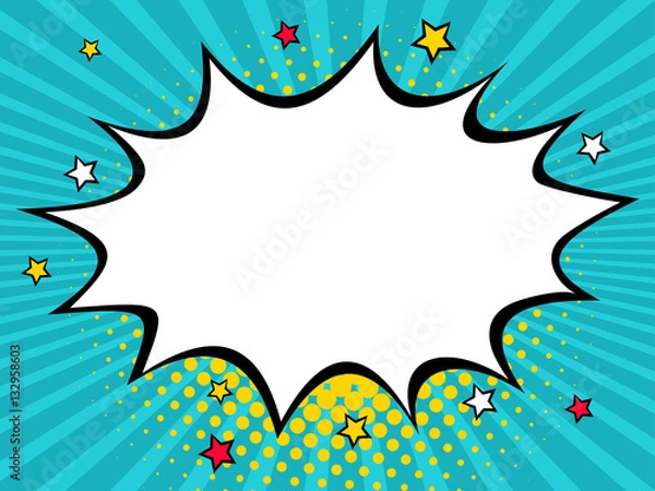 Fototapeta Empty comic speech bubble with dots and stars. Vector colorful background in pop art retro comic style.